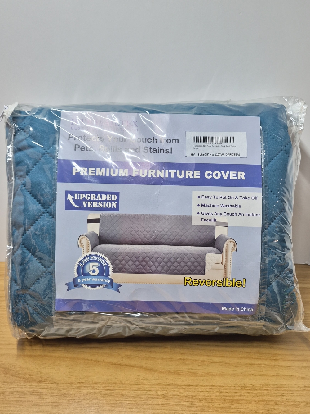 NWT H.VERSAILTEX Reversible Sofa Cover Dark Teal Water Resistant Couch Protector